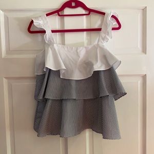 Tucker Buck English factory blue and white top